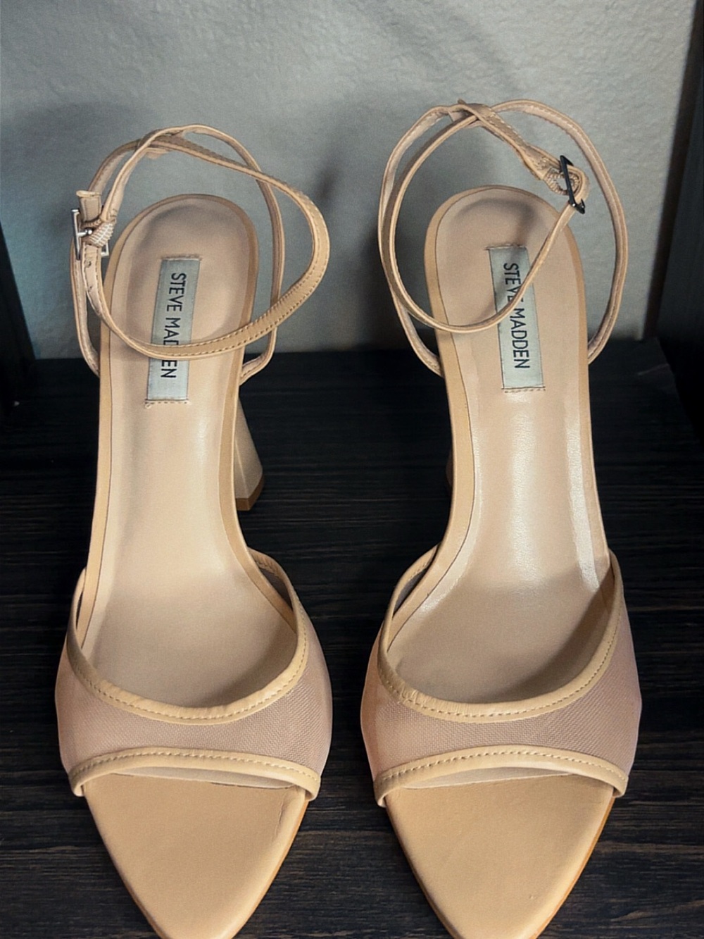 Steve Madden Nude Pointed-Toe Ankle-Strap Block Heels
